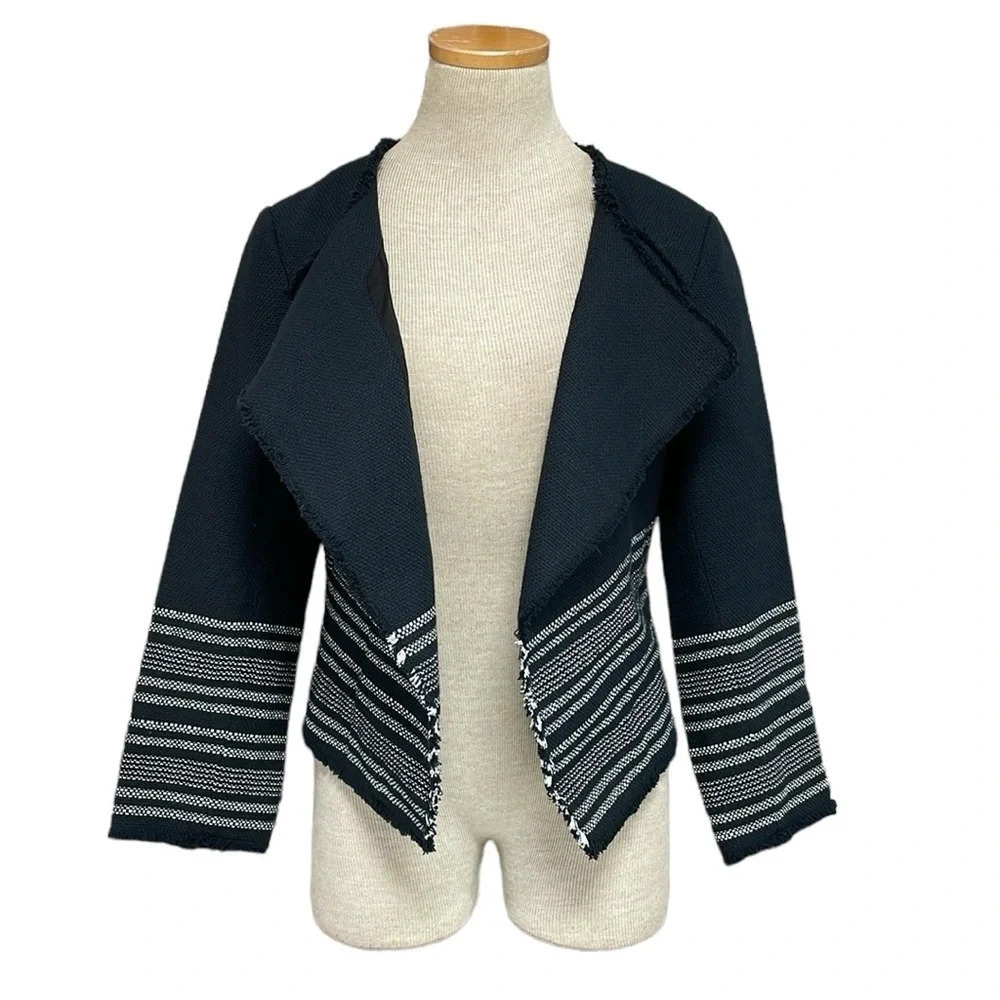 Joie Jacket Women's M Medium Black White Knit Open Front